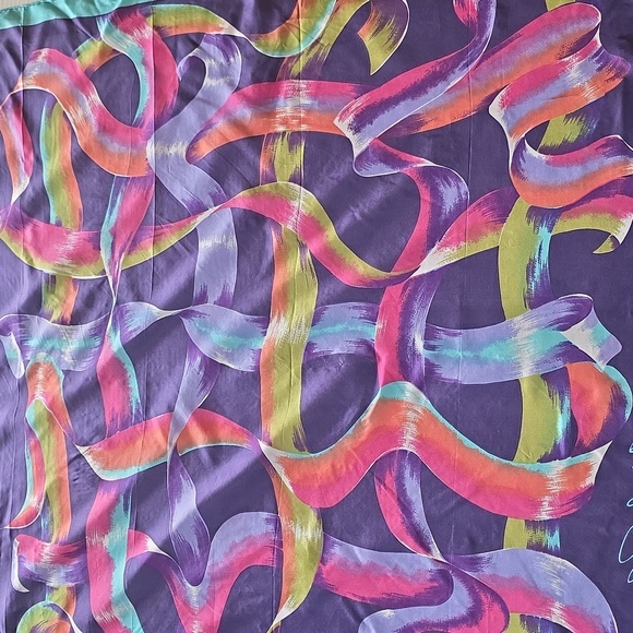 Alvilda Galan Pure Silk Scarf  Abstract Ribbon Art Print  Multicolor 34” Square - Picture 8 of 10